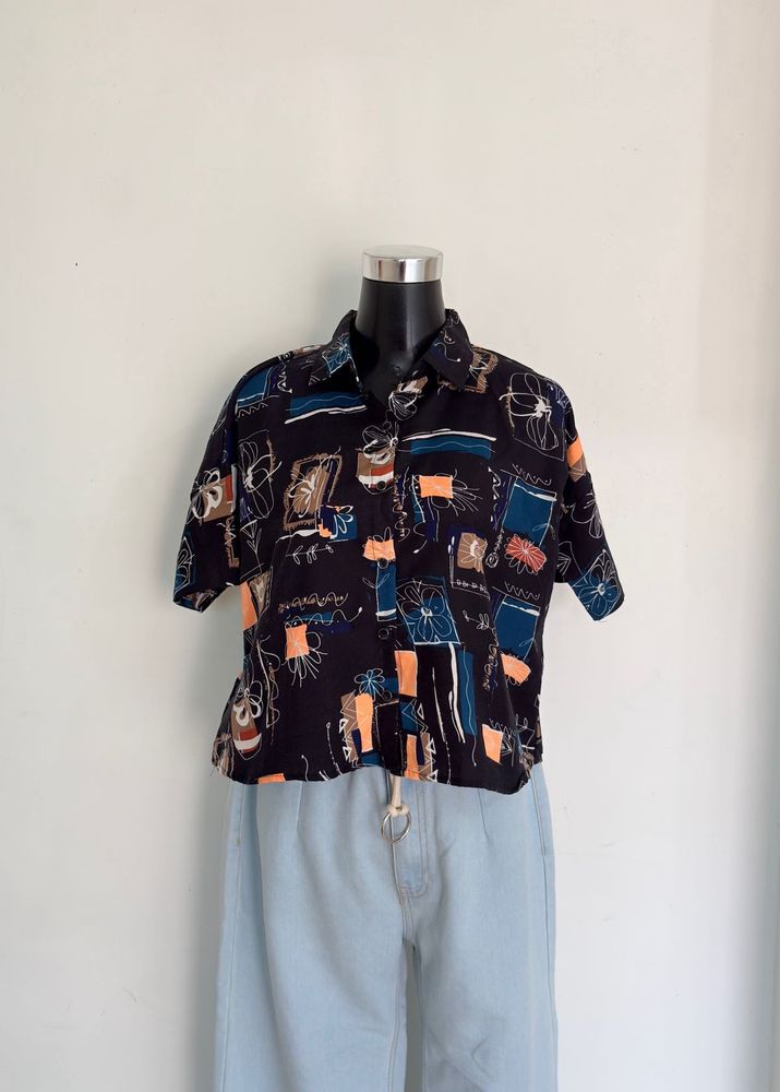 Funky Abstract Print Button-Up Shirt