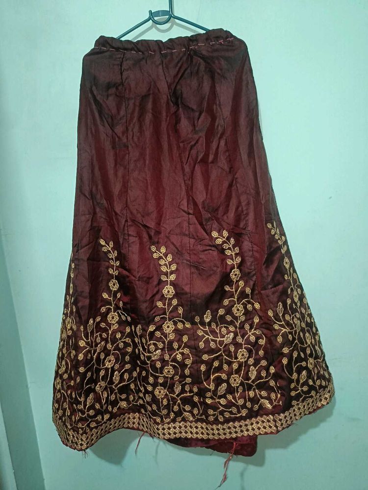 Embroidered Maroon Skirt