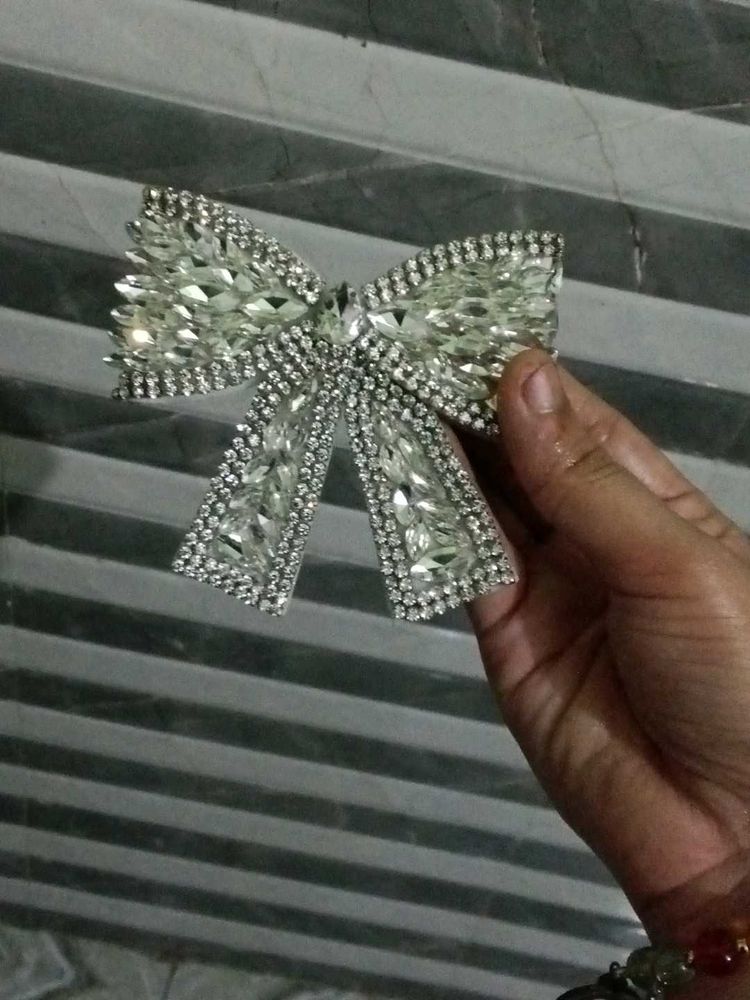 Sparkling Rhinestone Bow Hair Clip New Unused 0