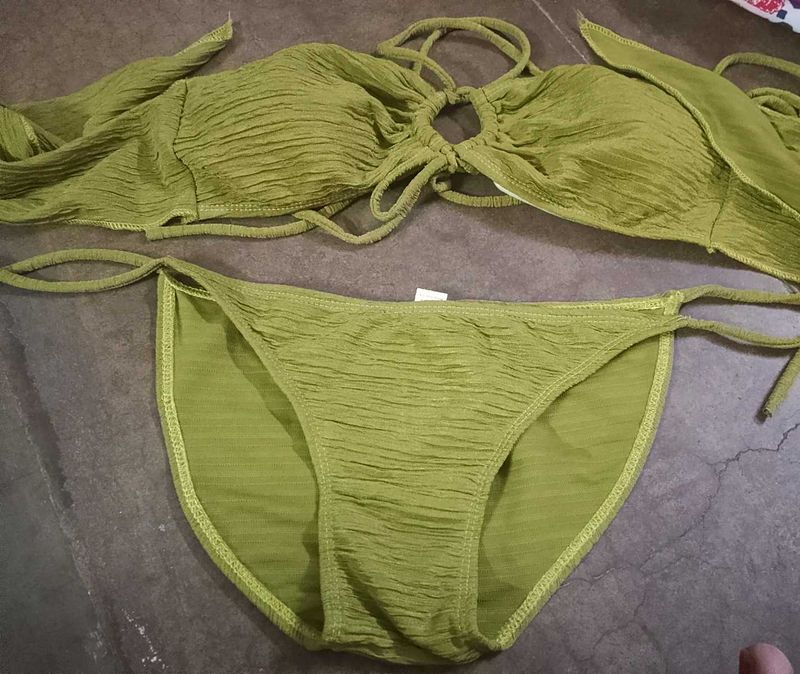 Olive Green Textured Bikini Set