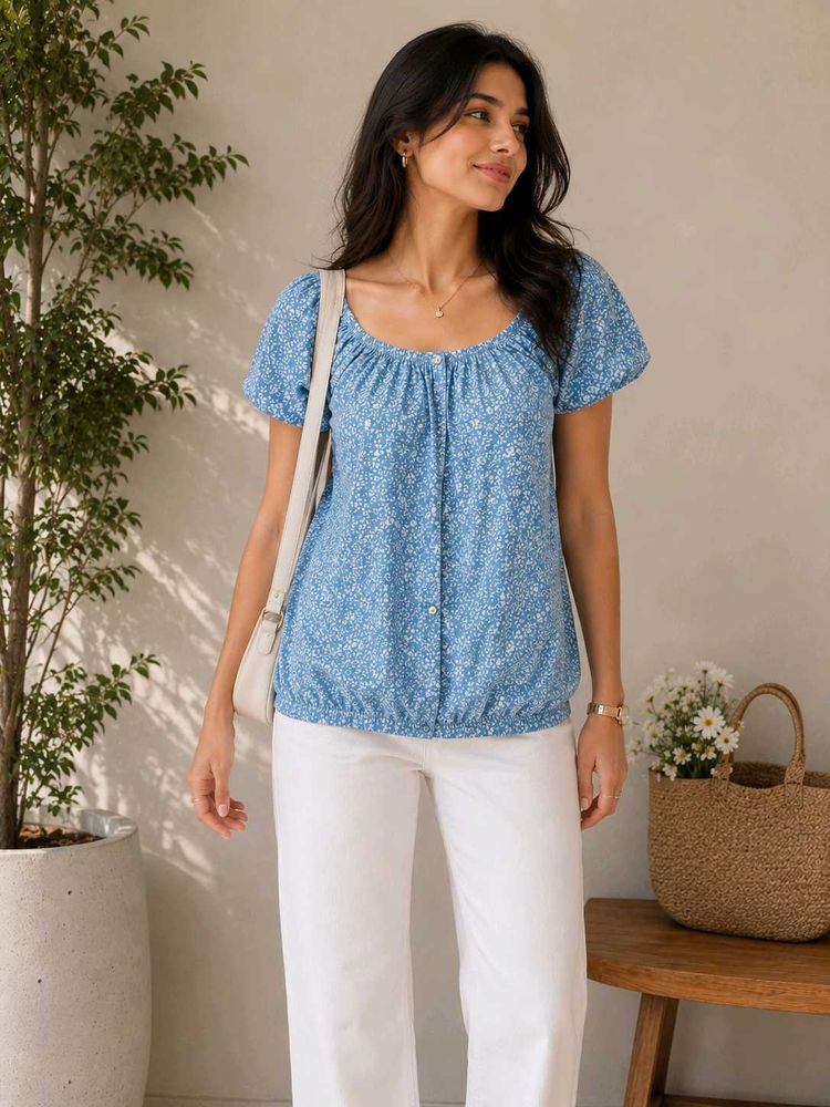 Blue Floral Off-Shoulder Top | Size S | Gently Use