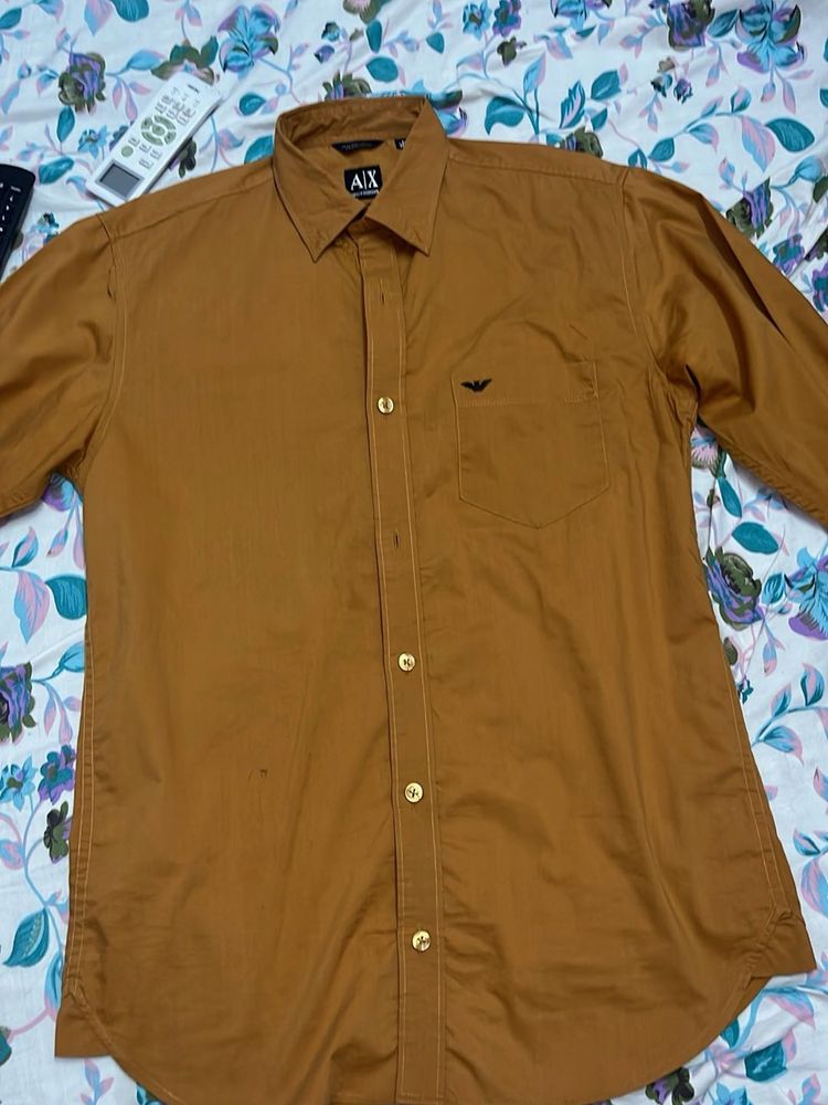 AX Men's Brown Button-Up Shirt