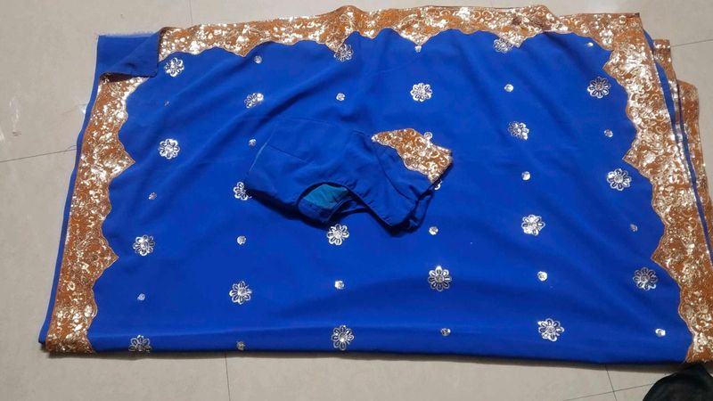 Blue Saree with Embellishments