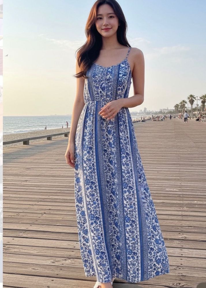 Blue Floral Maxi Dress - Bohemian Chic