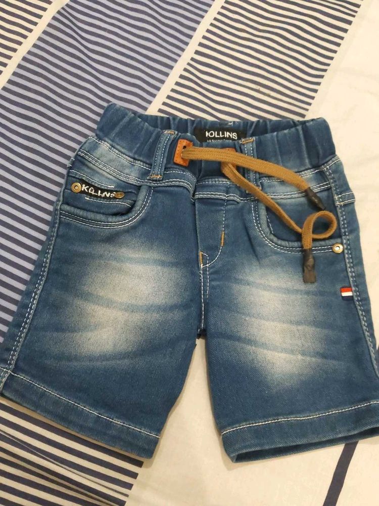 Kids' Blue Denim Shorts/red jeans combo set
