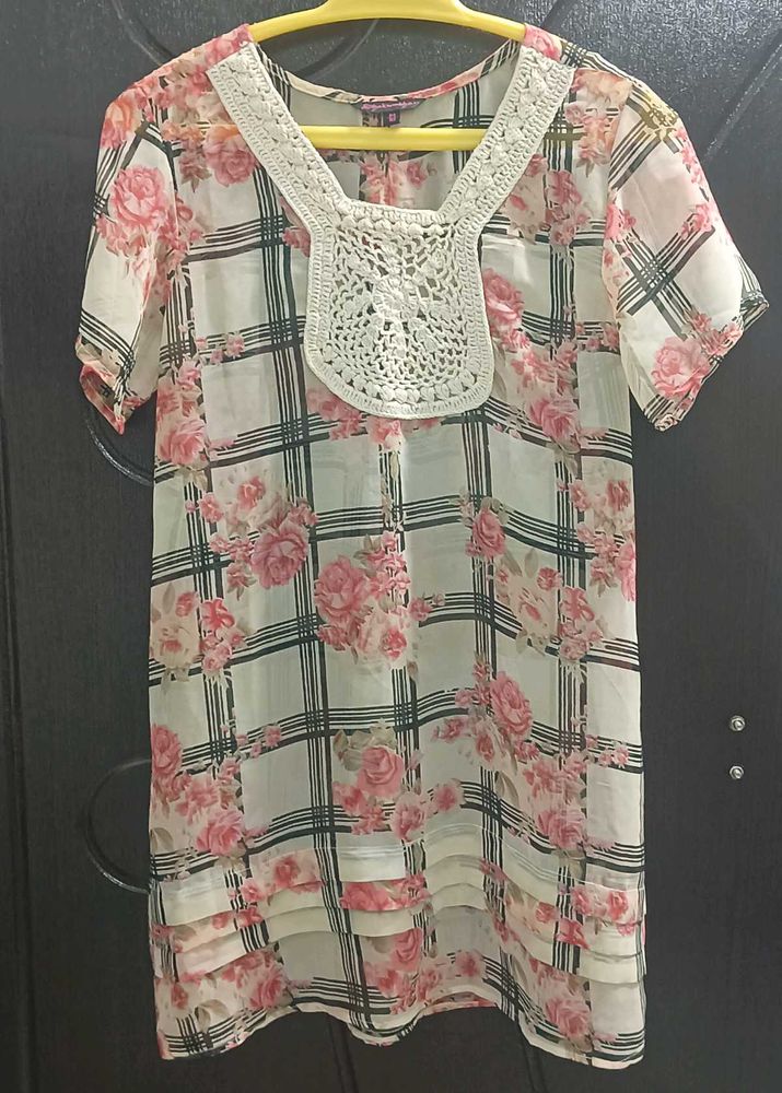 Floral Print Sheer Tunic Top