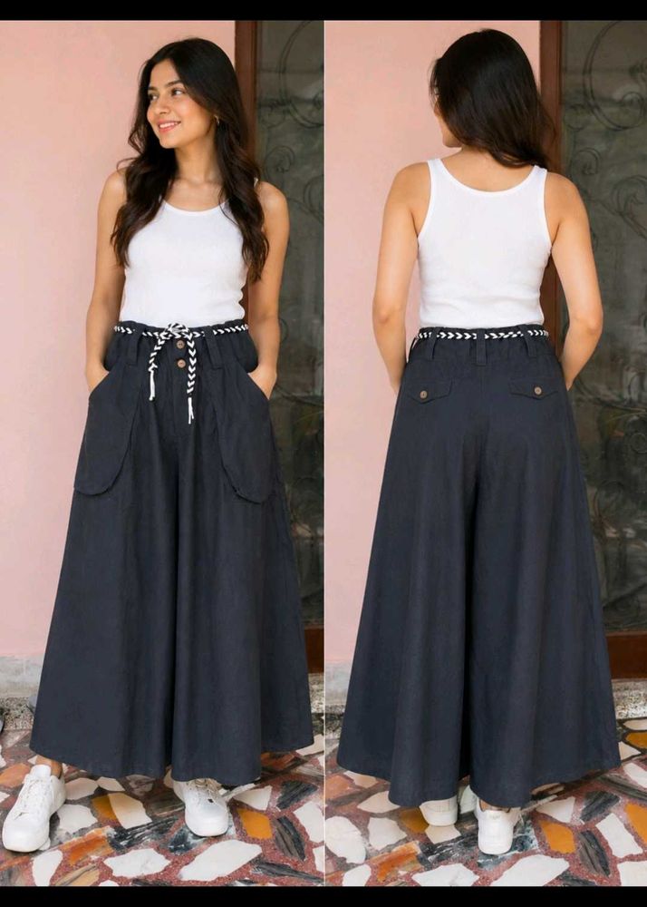 Black Denim Look Divider Skirt Palazzo