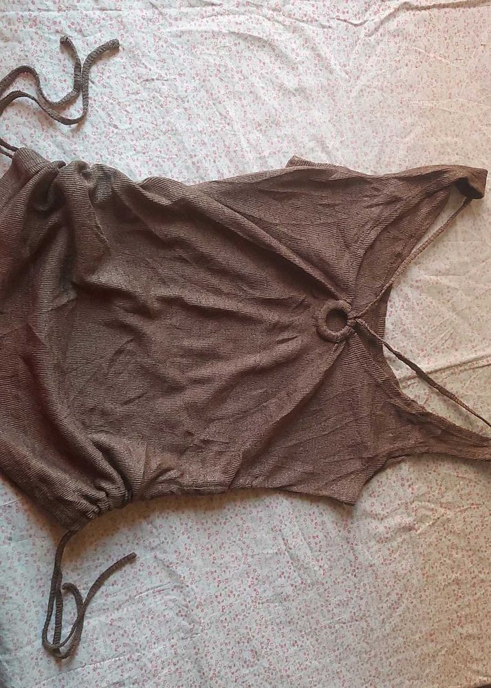 Stylish Brown Ring Detail Top