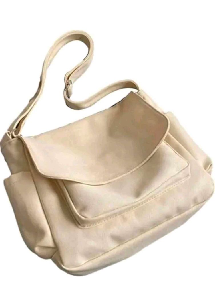 Cream Canvas Messenger Bag