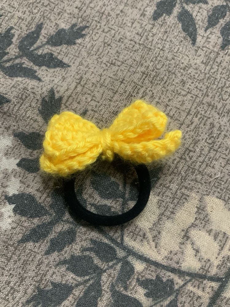 Handmade Yellow Crochet Bow Scrunchie