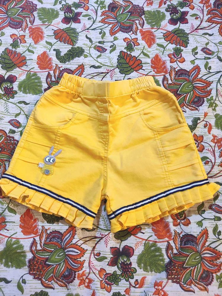 Yellow Ruffled Girl's Shorts