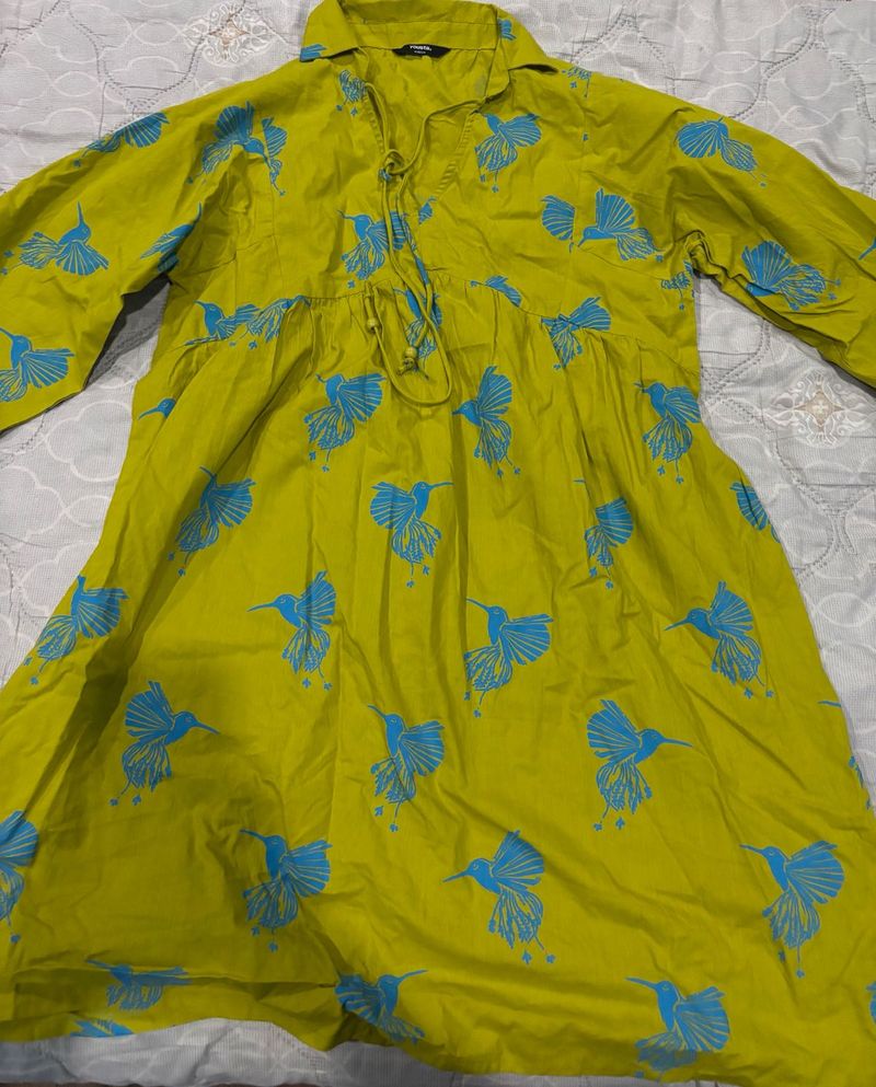 Yellow Bird Print Kurta🌷(not even wore once)