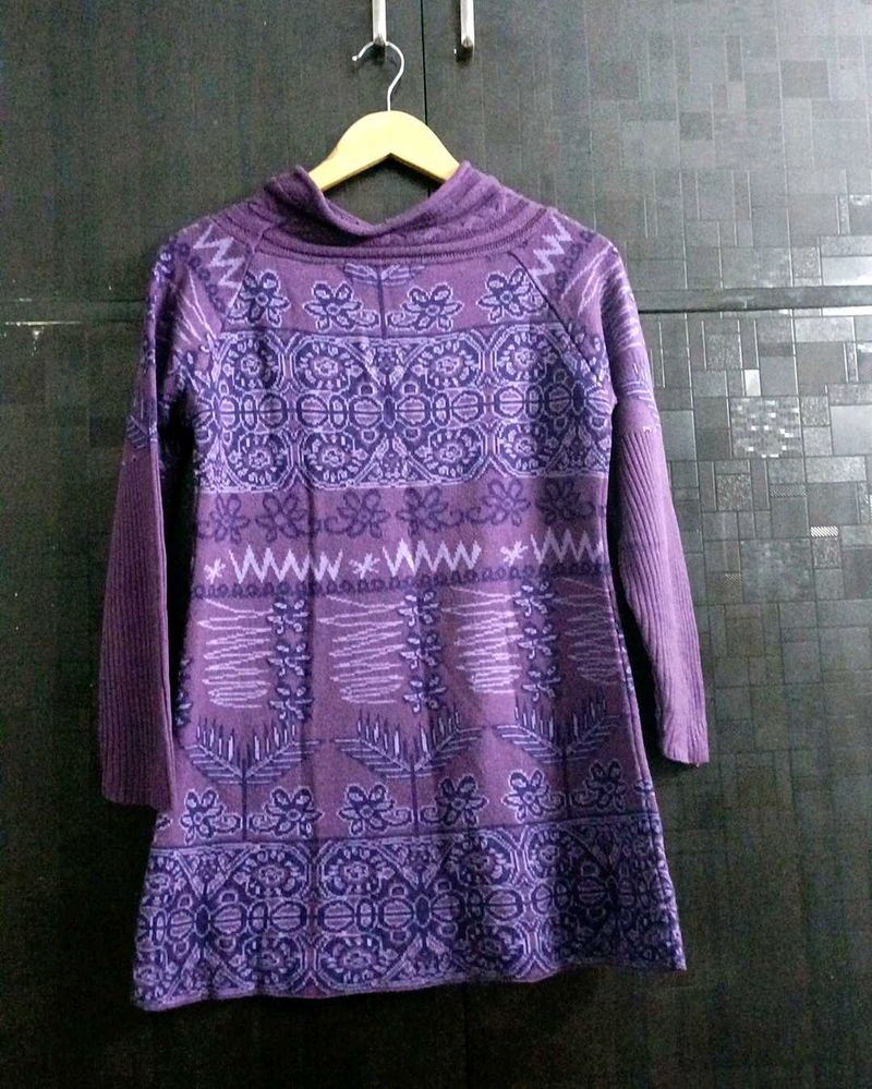 Purple Floral Print Turtleneck Sweater
