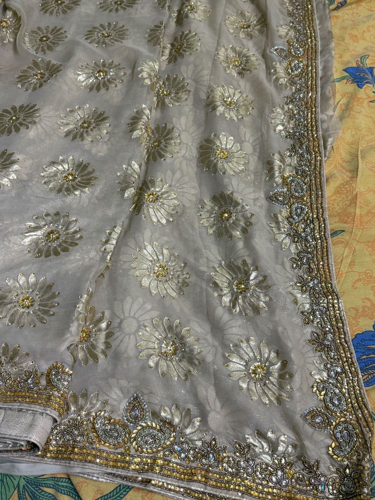 Embroidered Floral Sari And Free Surprise Gift