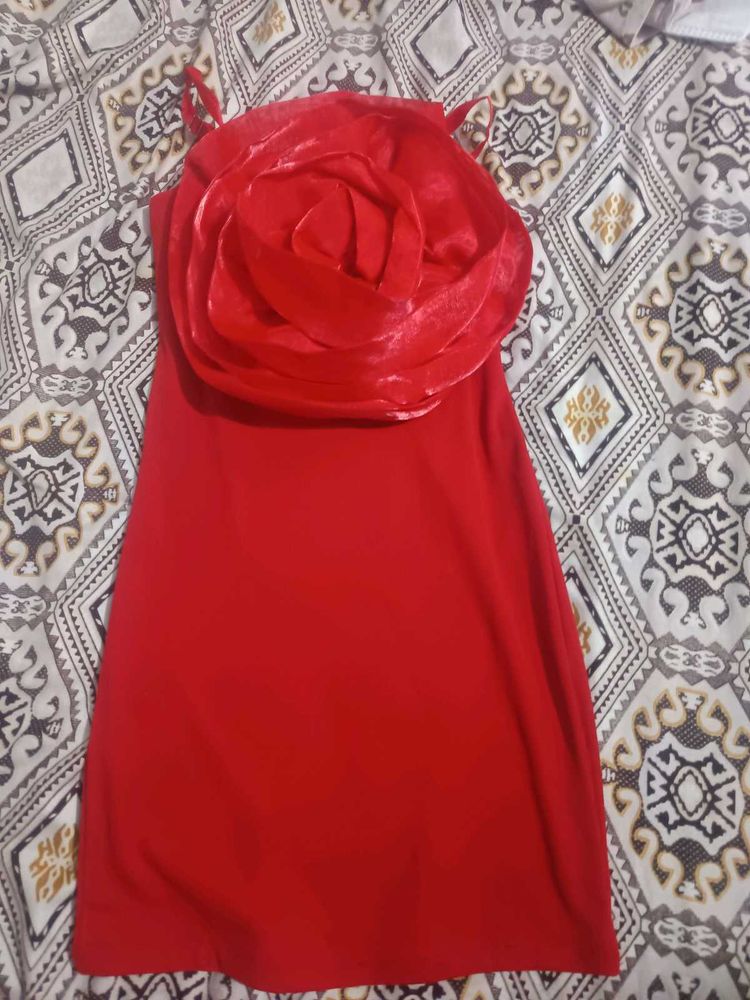 Red Dress and denim jeans top  combo