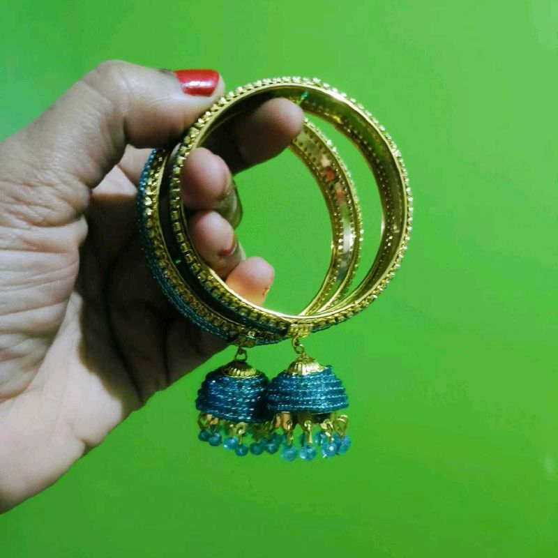 Teal Jhumka Bangles - Statement Piece