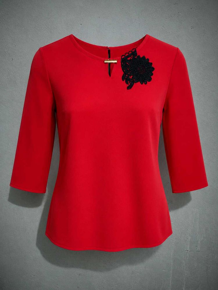 Elegant Red Top with Black Lace Accent