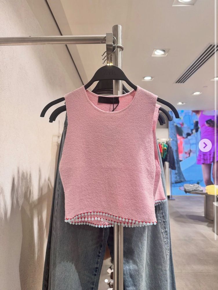 Zara Pink Textured Sleeveless Top