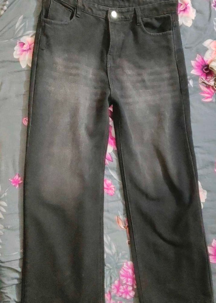 Stylish Black Wash Wide Leg Jeans