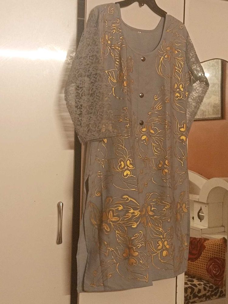 Elegant Grey Kurta with Gold Print