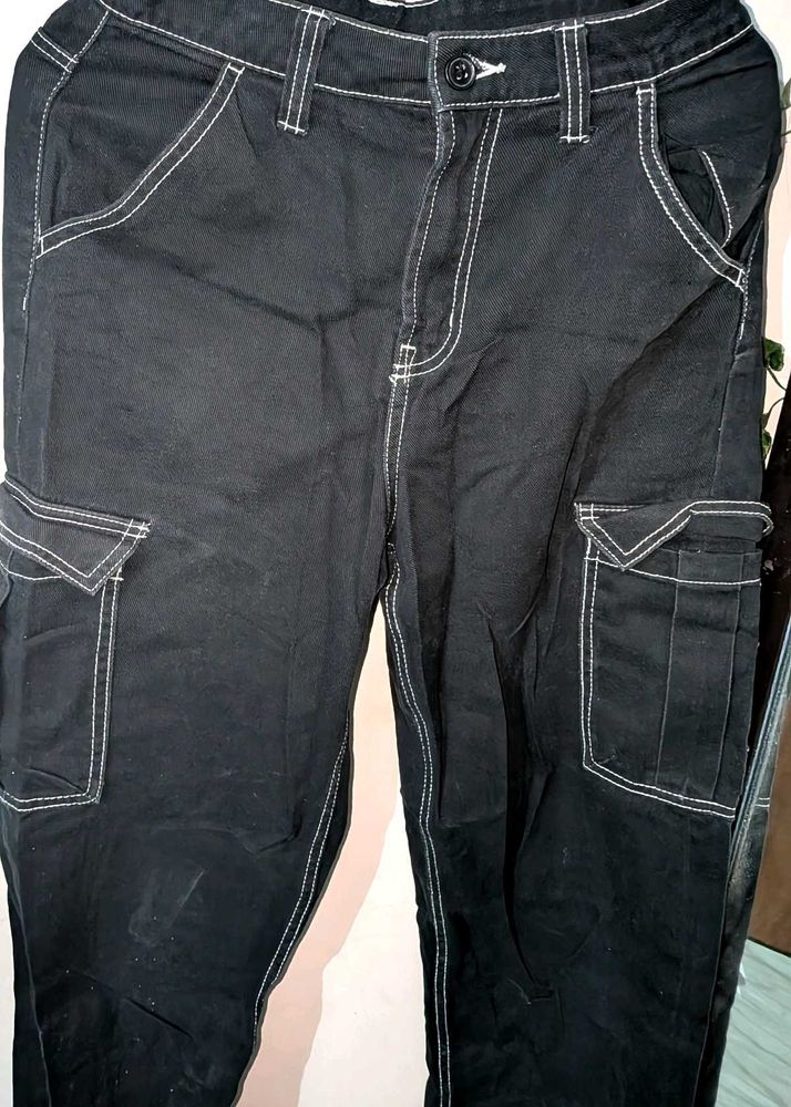 Black Cargo Pants with White Stitching