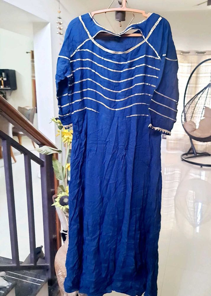Royal Blue Kurta with Silver Stripe