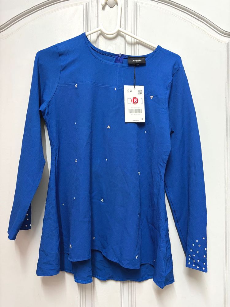 Zara Basic Blue Embellished Tunic - Size S