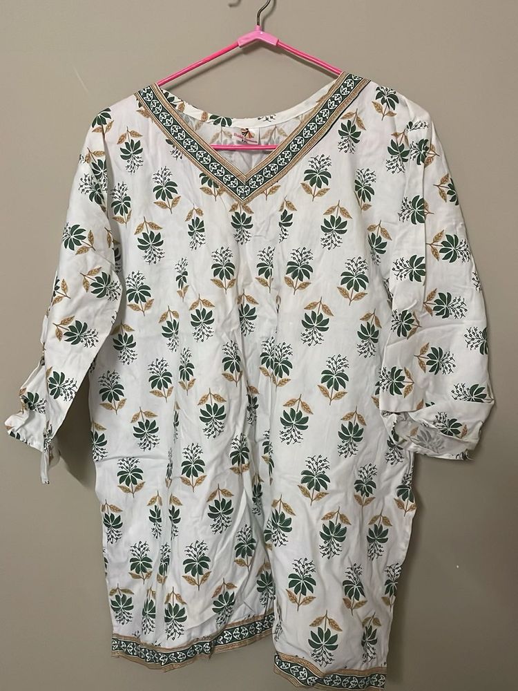 White Tunic with Green Floral Print
