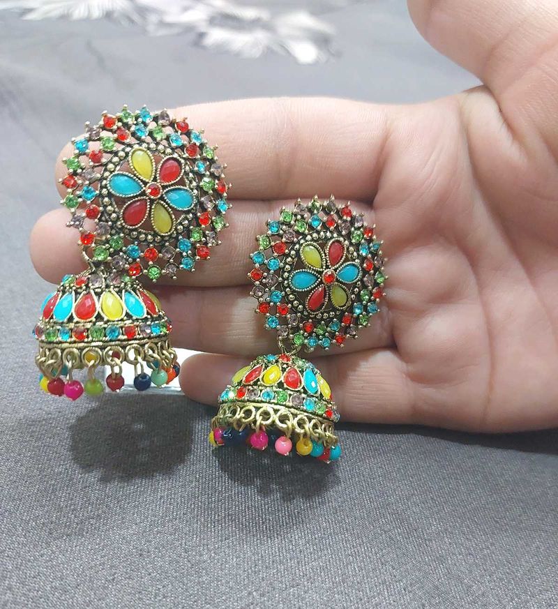 Bohemian Multicolor Jhumka Earrings