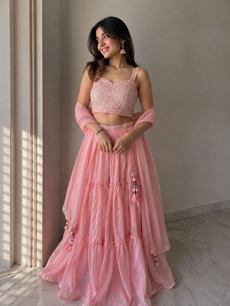 Stunning Pink Sequined Lehenga Choli Set