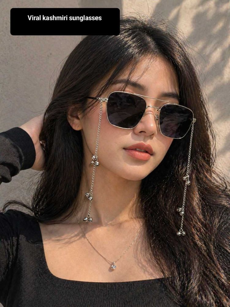 Unique Square Sunglasses with Bell Charm Chains