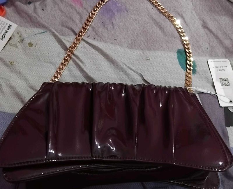 Chic Wine Patent Ruched Clutch Bag