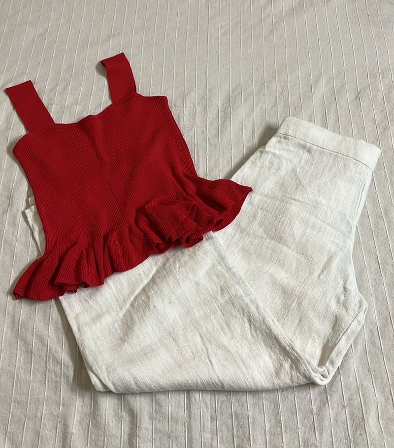 Red Peplum Knit Top