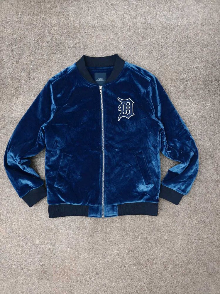 Men's Blue Velvet Bomber Jacket