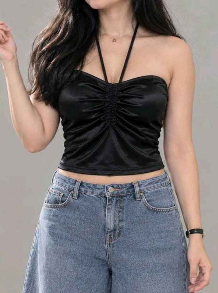Satin Ruched Halter Top