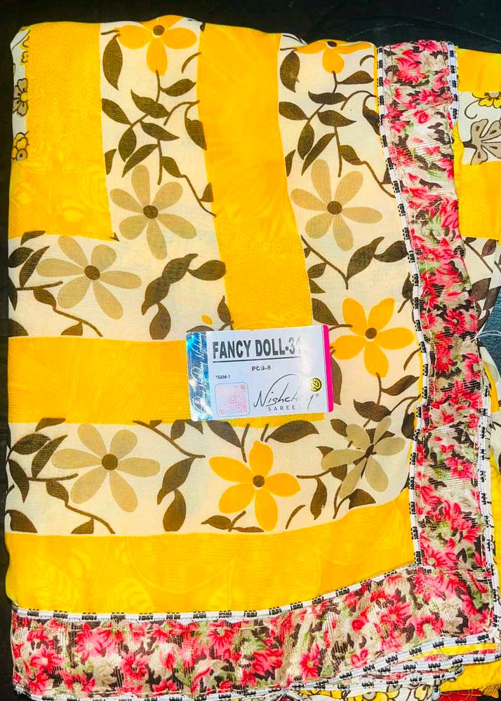 Yellow Floral Patchwork Saree