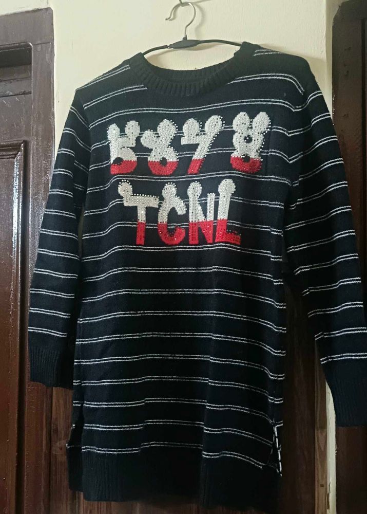 Striped Knit Sweater with Embellishments