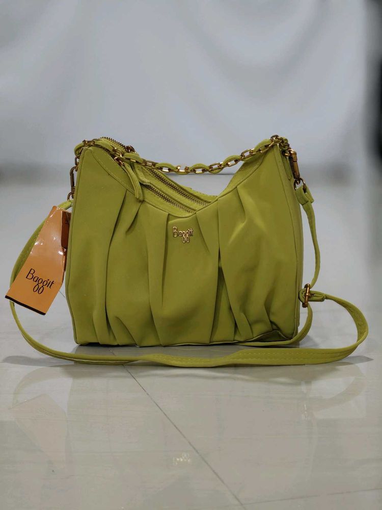Chic Lime Green Ruched Hobo Bag