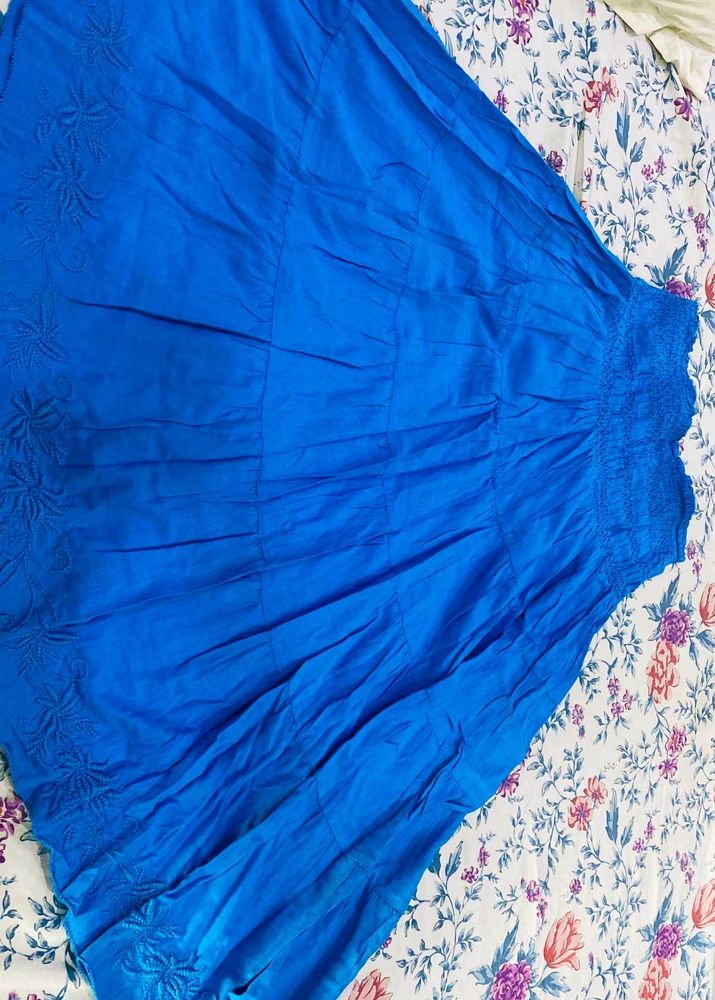 Bohemian Royal Blue Embroidered Tiered Skirt
