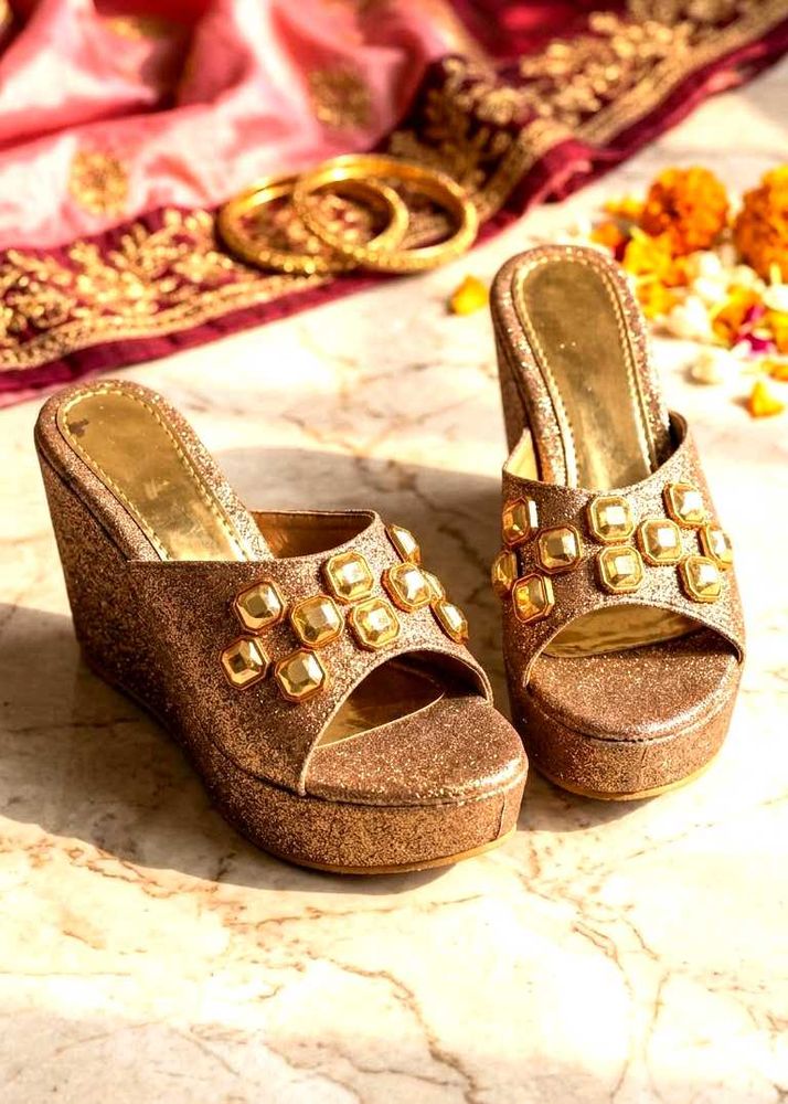 Sparkling Gold Embellished Flats