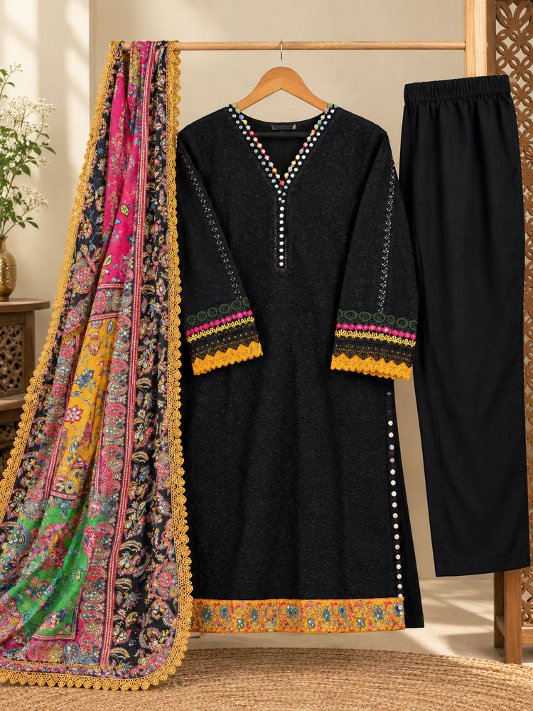 black chikankari kurta set