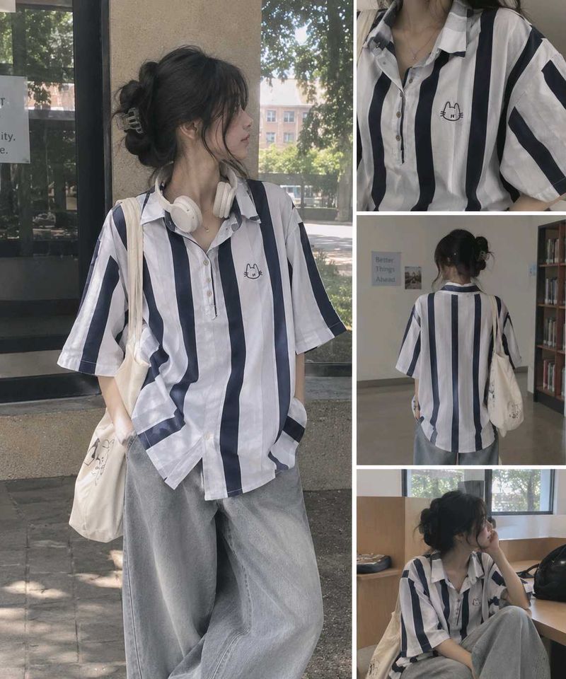 Cute Striped Oversized Shirt