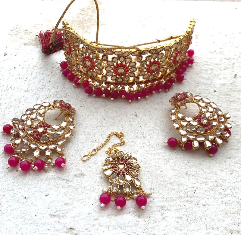Alloy Pink Gold Played Jewellery Set