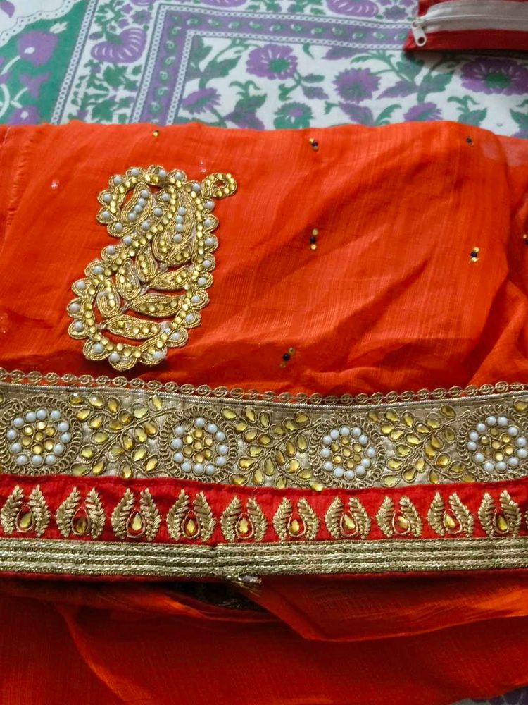 orange work saree with blouse