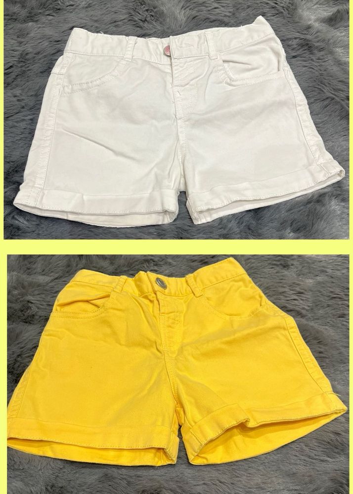 2 White And Yellow Girls' Shorts