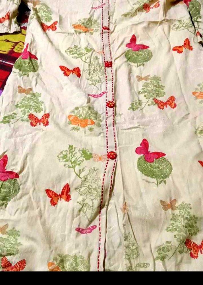 Cream Butterfly Print Kurta