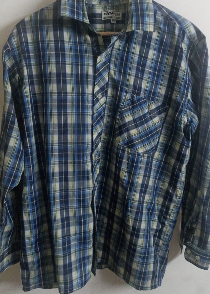 Men's Blue Plaid Long Sleeve Shirt