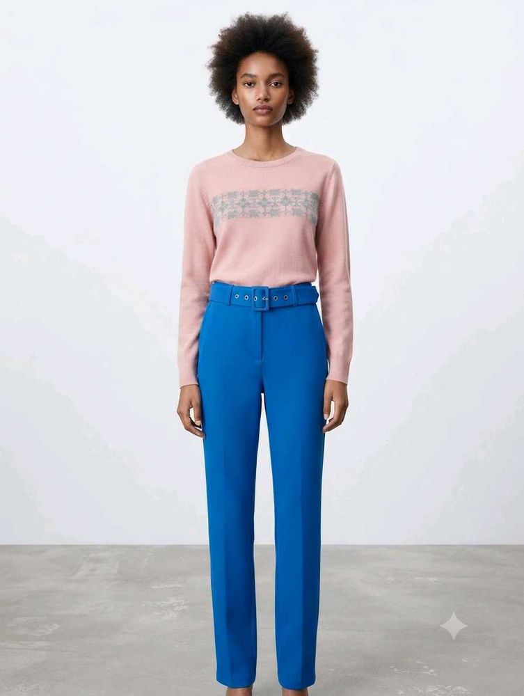 Stylish Blue High-Waisted Trousers