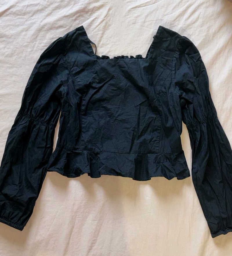 Chic Black Square Neck Peplum Top