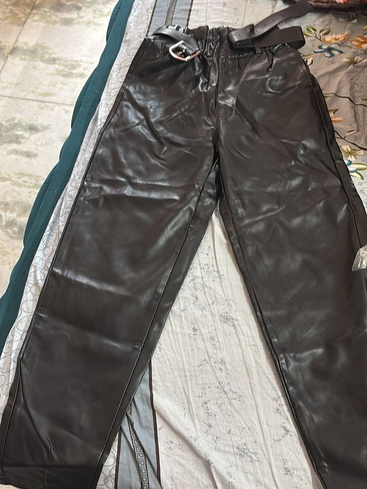 Faux Leather Pants with Belt